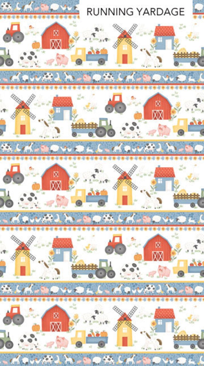 Fabric Northcott Farm Stripes Running Yardage Quack Quack Moo by the Quarter Yard 27817-10